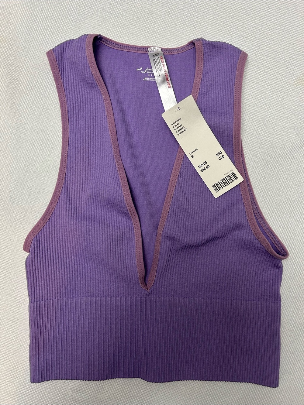 Urban Outfitters Purple Ribbed Plunge V-Neck Crop Top size S